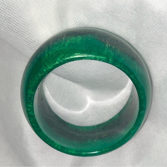 Luscious Dark Jungle Green Swirled Golden Black Wide Bangle Bracelet Handcrafted - Picture 7 of 11